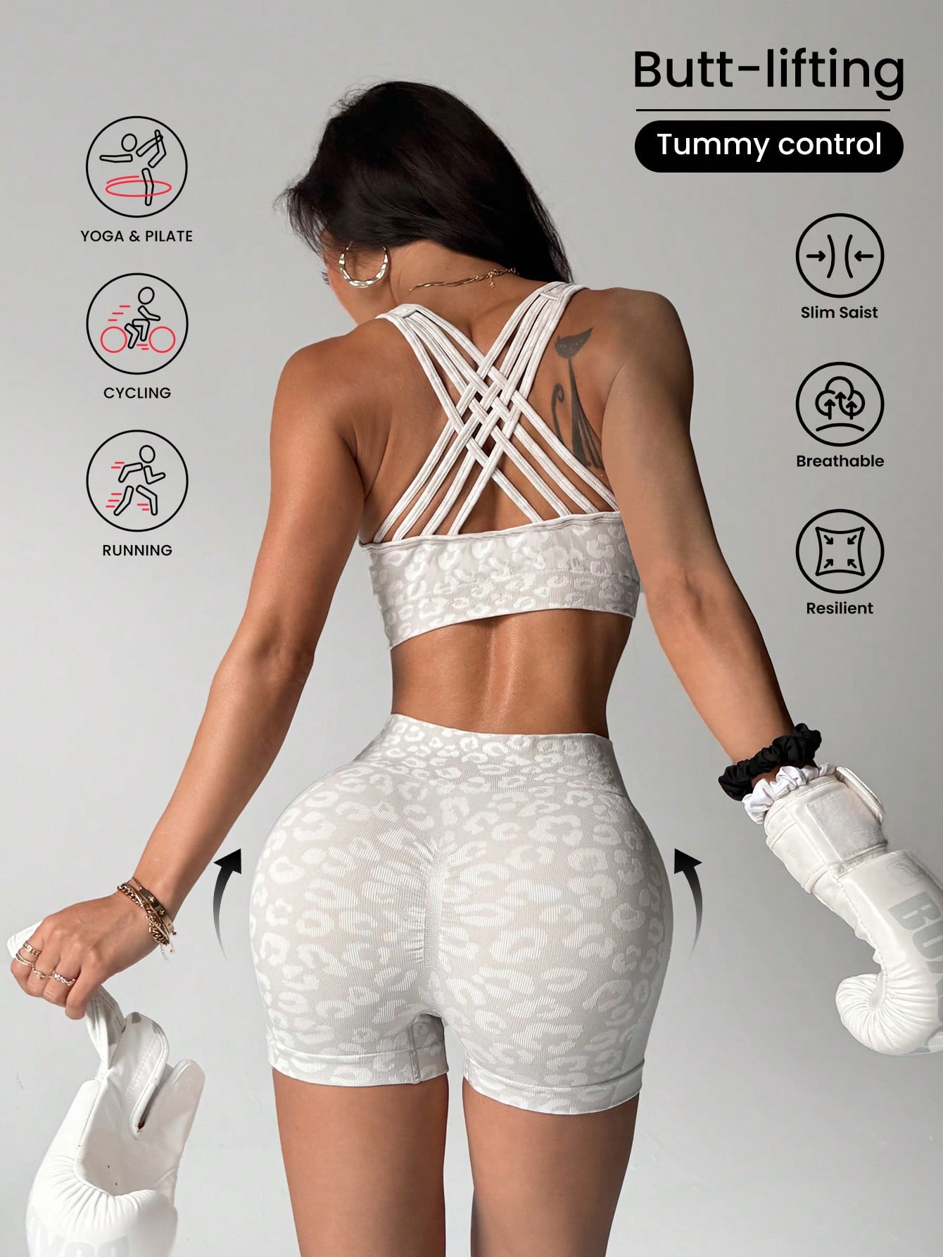 Herbal Yoga - Set yoga motif leopard berpinggang tinggi